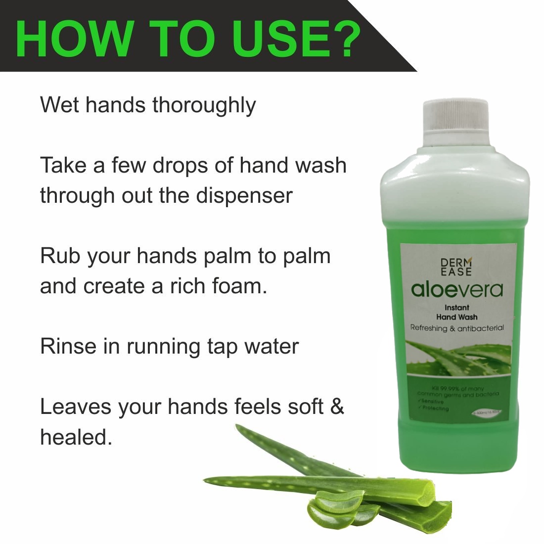 DERM EASE Aloe Vera Hand Wash 500ml With Wall Mount Dispenser