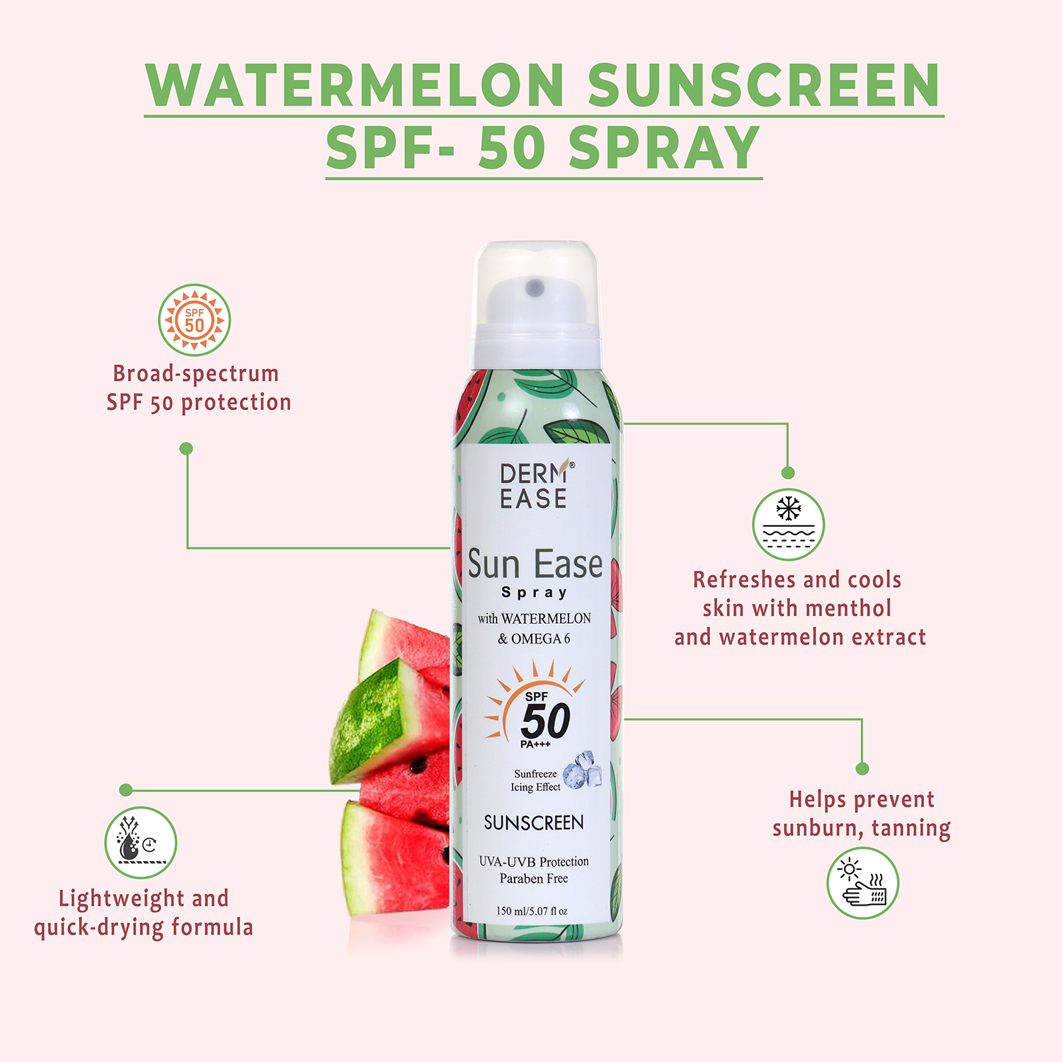 SUN EASE SPRAY WITH WATER MELON AND OMEGA 3 SPF 50 PA+++