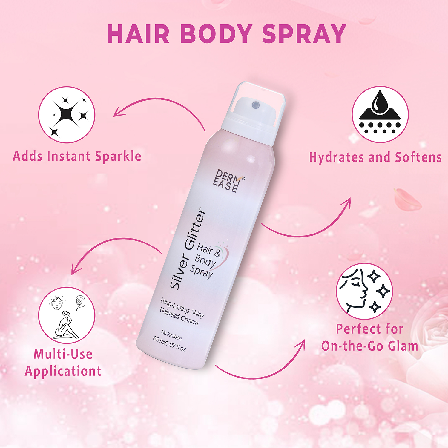 DERM EASE SILVER GLITER HAIR & BODY SPRAY