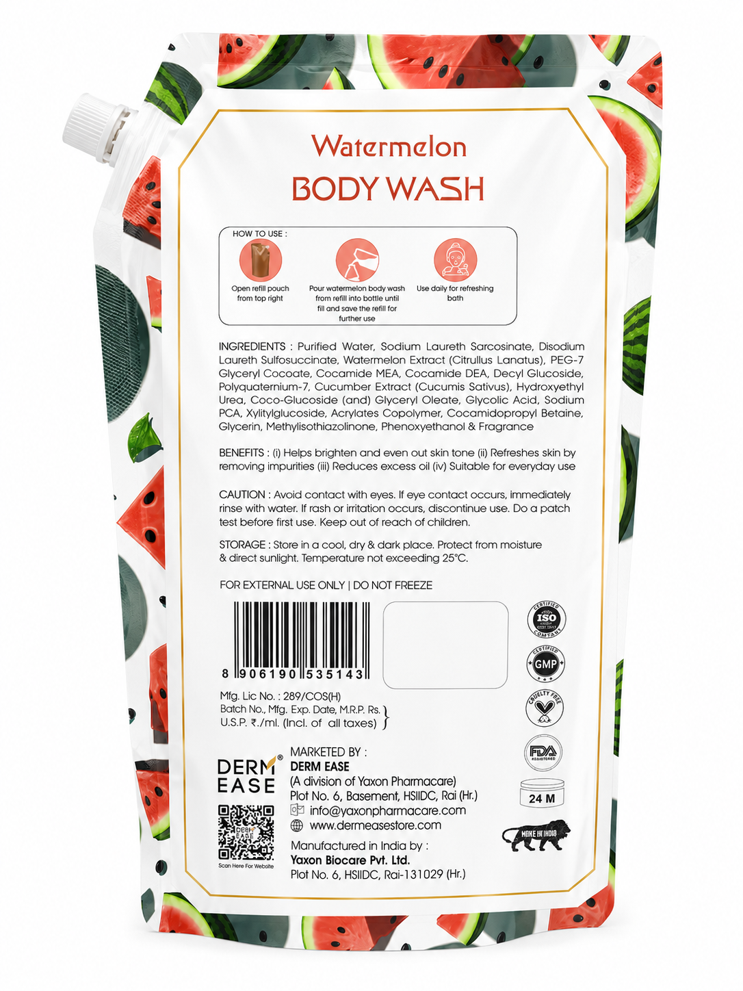 WATERMELON BODY WASH REFILL 750ML
